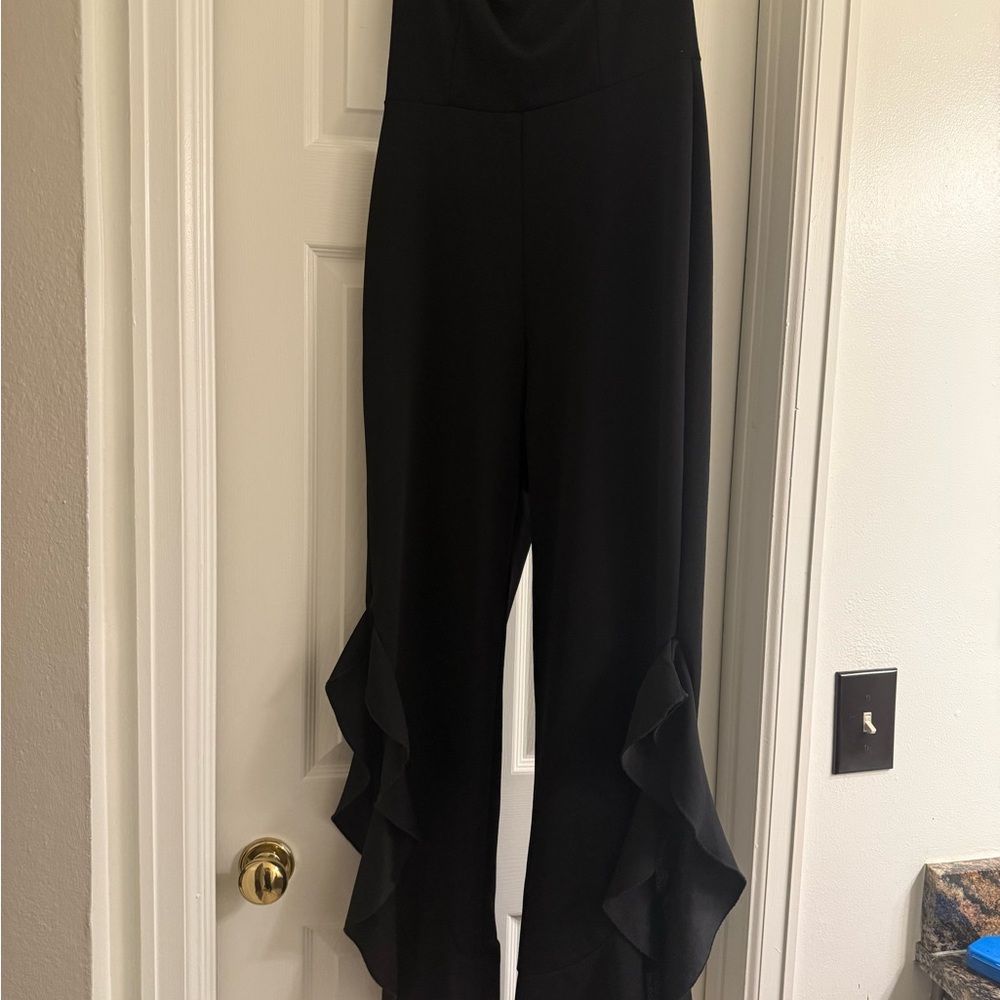 Elegant Black Ruffle Hem Jumpsuit